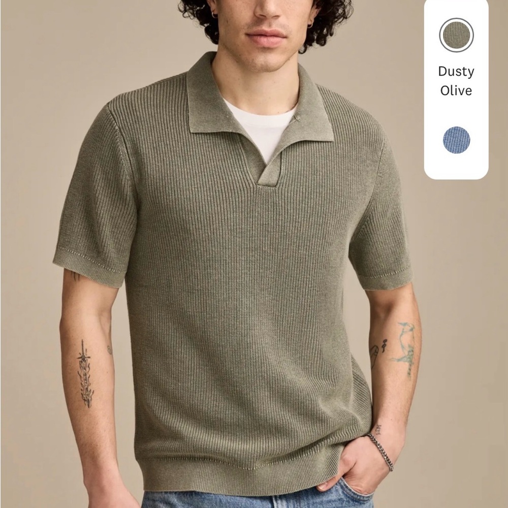 Lucky Brand Olive Knit Polo Shirt